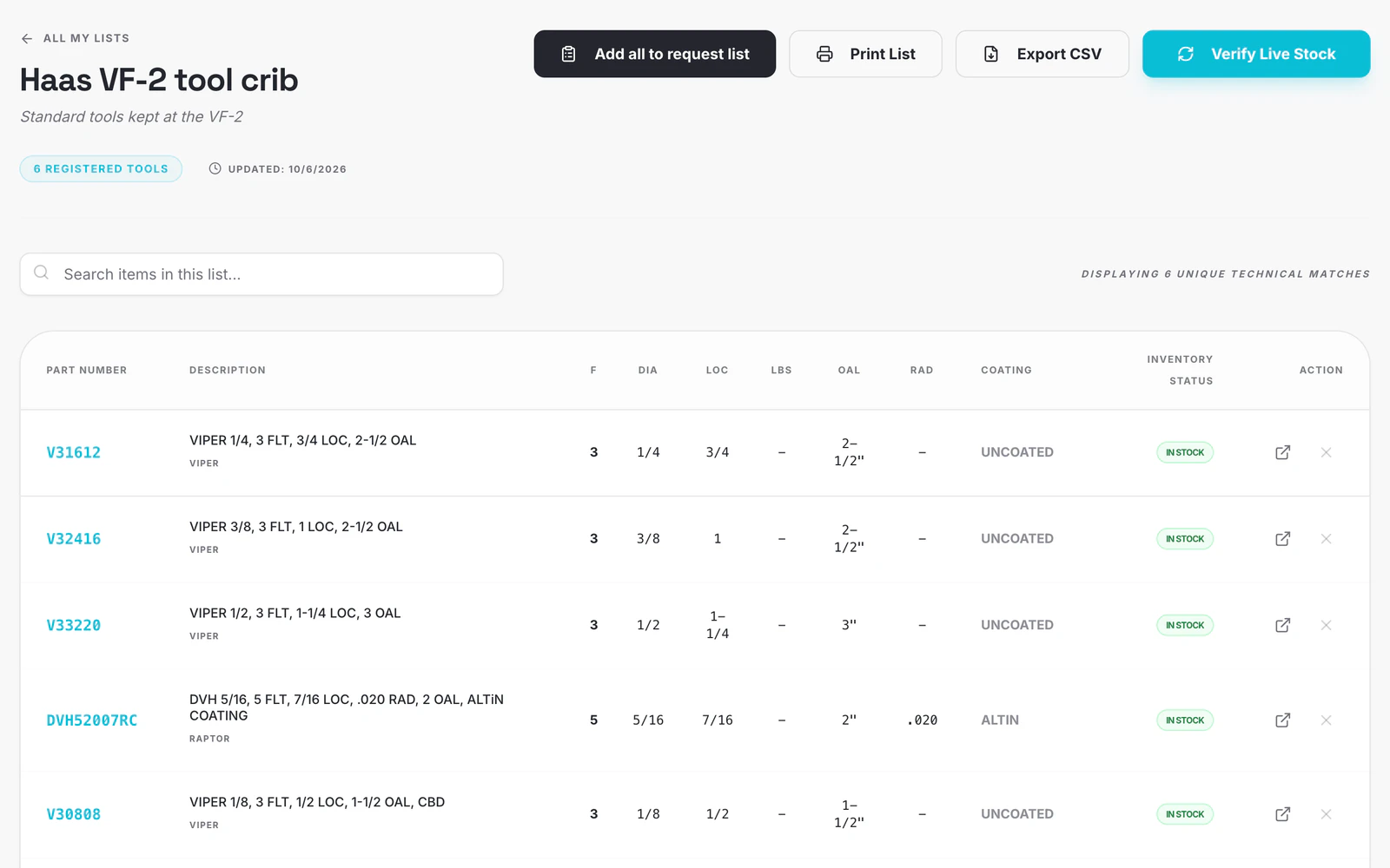 Saved lists in the Destiny Tool account